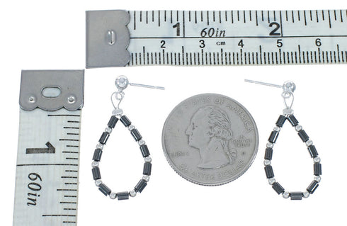 Hematite Bead Sterling Silver Southwest Bead Post Dangle Earrings JX129194