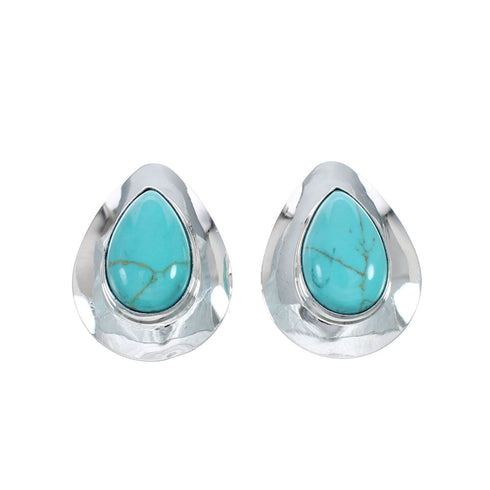 Native American Turquoise Sterling Silver Tear Drop Earrings JX129192
