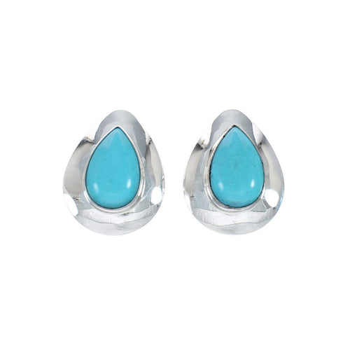 Native American Turquoise Sterling Silver Tear Drop Earrings JX129190