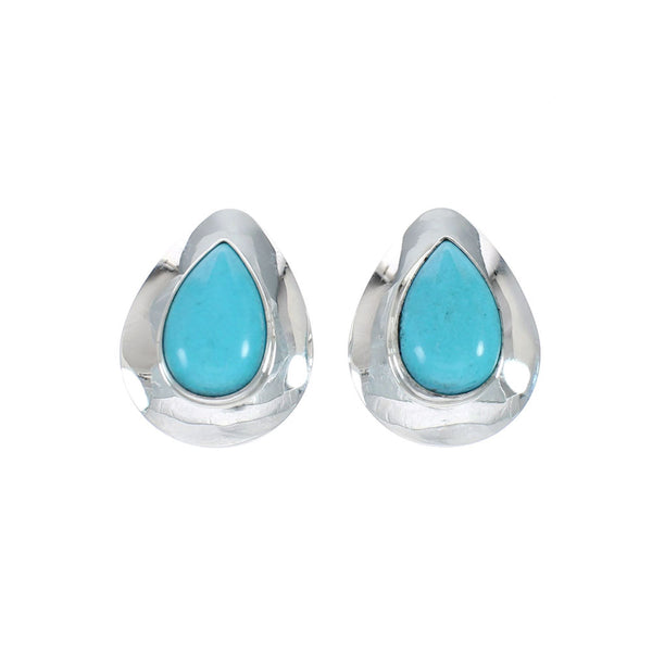Native American Turquoise Sterling Silver Tear Drop Earrings JX129190