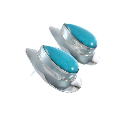 Native American Turquoise Sterling Silver Tear Drop Earrings JX129190