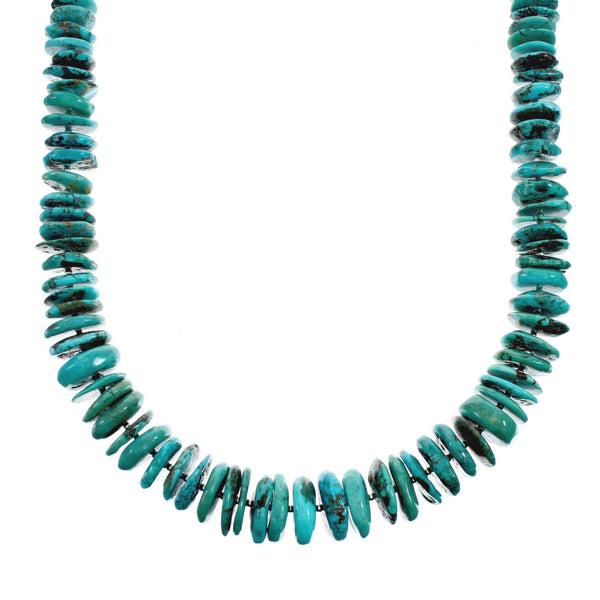 Native American Sterling Silver Turquoise Bead Necklace JX129221