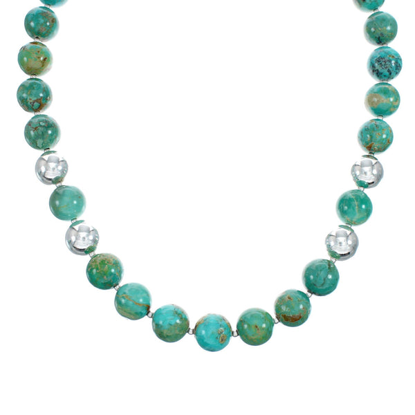 Native American Sterling Silver Turquoise Bead Necklace JX129231