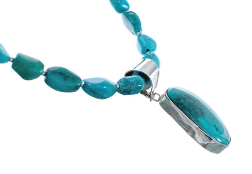 Sterling Silver Turquoise Native American Bead Necklace Pendant Set JX129238
