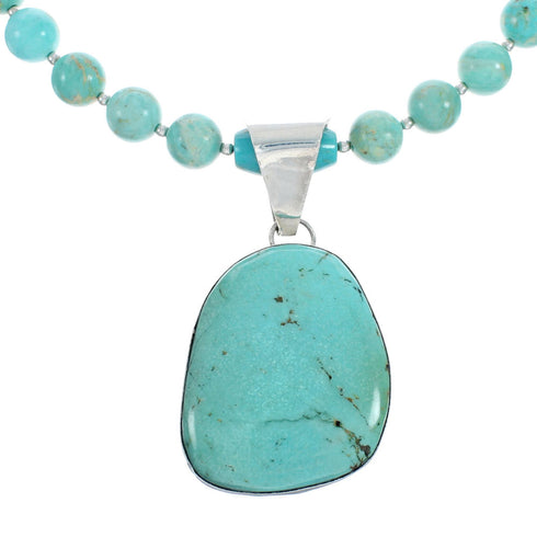 Sterling Silver Turquoise Native American Bead Necklace Pendant Set JX129239