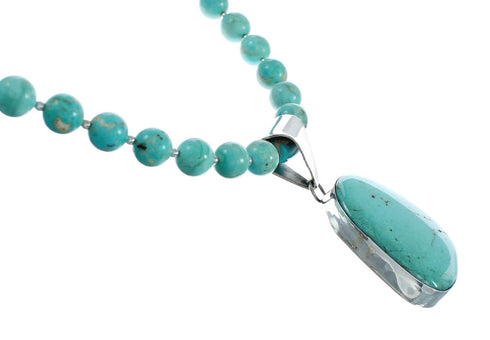 Sterling Silver Turquoise Native American Bead Necklace Pendant Set JX129239