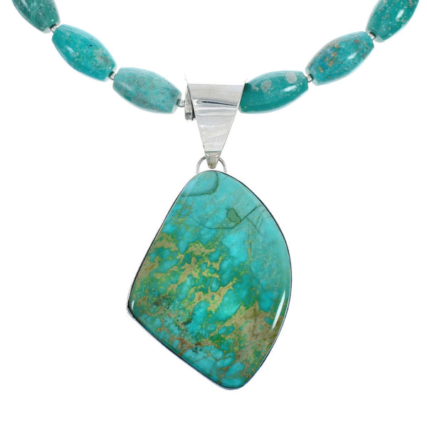 Sterling Silver Turquoise Native American Bead Necklace Pendant Set JX129240