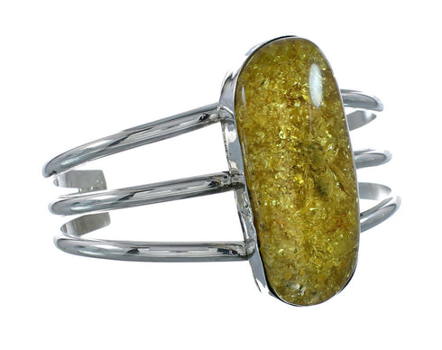Native American Sterling Silver Amber Cuff Bracelet JX129243