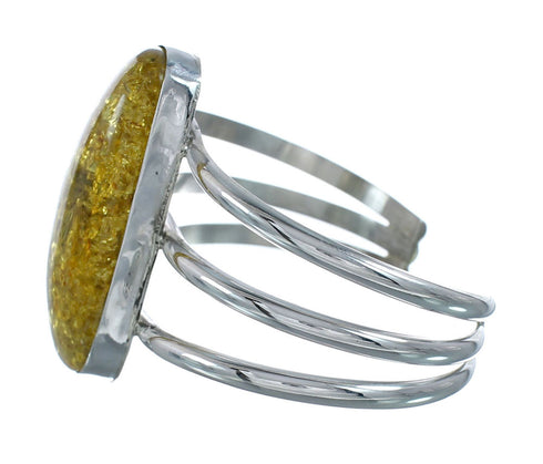 Native American Sterling Silver Amber Cuff Bracelet JX129243