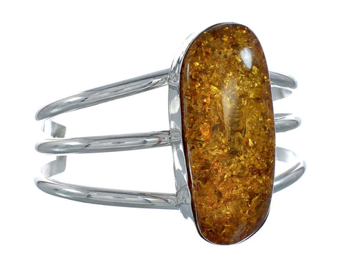 Native American Sterling Silver Amber Cuff Bracelet JX129244