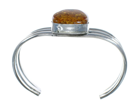 Native American Sterling Silver Amber Cuff Bracelet JX129244