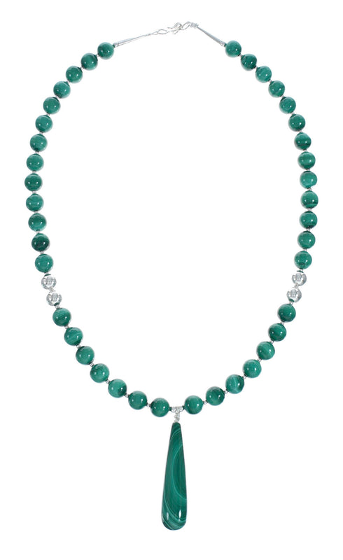 Native American Malachite And Sterling Silver Bead Necklace Set JX129213