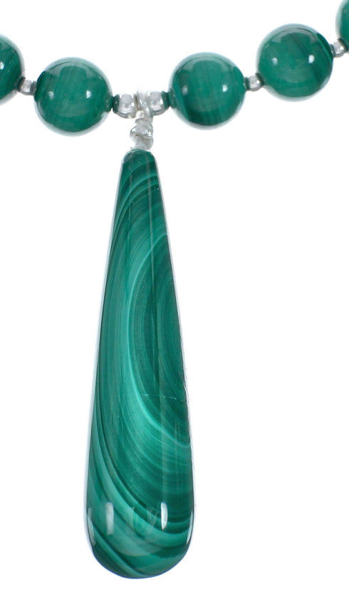 Native American Malachite And Sterling Silver Bead Necklace Set JX129213