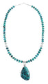 Native American Sterling Silver Turquoise Bead Necklace Pendant Set AX129327