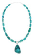 Native American Sterling Silver Turquoise Bead Necklace Pendant Set AX129329