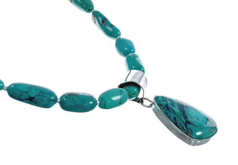 Native American Sterling Silver Turquoise Bead Necklace Pendant Set AX129329