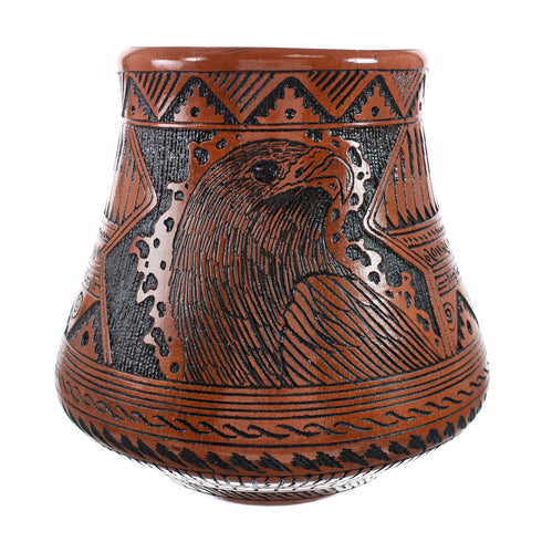 Eagle Navajo Hand Crafted Pottery By Artist Watchman AX129340