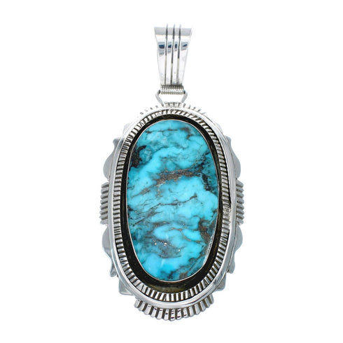 Native American Authentic Sterling Silver Turquoise Navajo Pendant AX129370