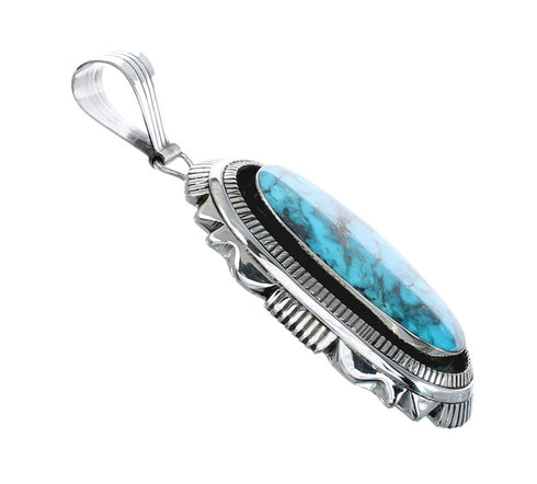 Native American Authentic Sterling Silver Turquoise Navajo Pendant AX129370