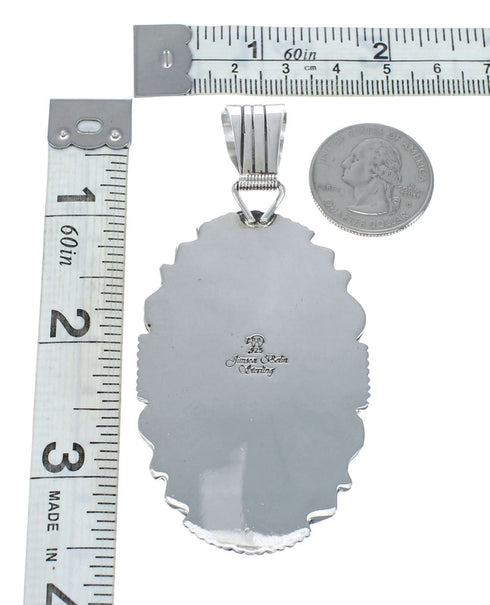 Native American Authentic Sterling Silver Turquoise Navajo Pendant AX129370