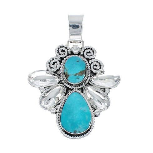 Native American Turquoise Navajo Authentic Sterling Silver Pendant AX129410