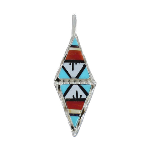 Zuni Indian Sterling Silver And Multicolor Inlay Pendant AX129419