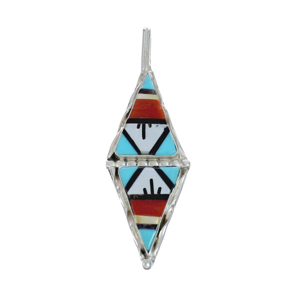 Zuni Indian Sterling Silver And Multicolor Inlay Pendant AX129419