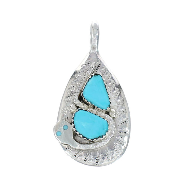 Native American Zuni Turquoise Sterling Silver Snake Pendant AX129426