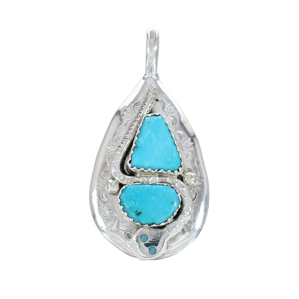 Native American Zuni Turquoise Sterling Silver Snake Pendant AX129427