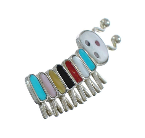 Native American Zuni Multicolor Genuine Sterling Silver Caterpillar Pin AX129440