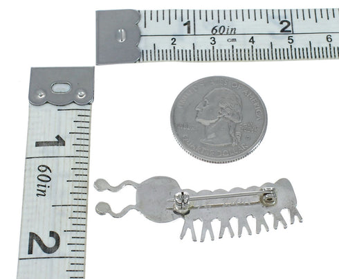 Native American Zuni Multicolor Genuine Sterling Silver Caterpillar Pin AX129440