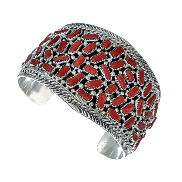 Native Ameican Coral Sterling Silver Cuff Bracelet AX129448