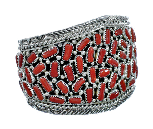 Native Ameican Coral Sterling Silver Cuff Bracelet AX129448