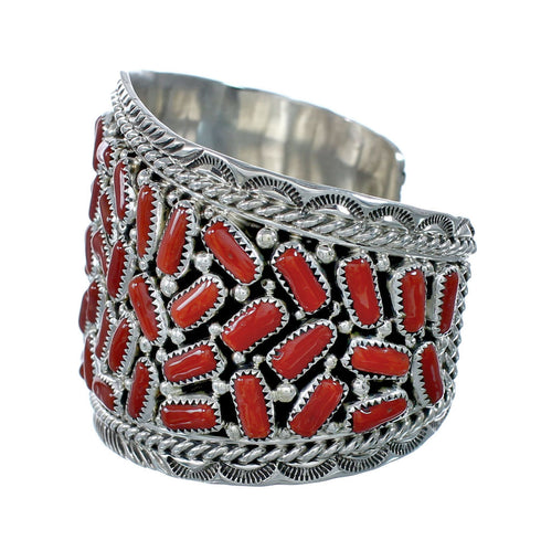 Native Ameican Coral Sterling Silver Cuff Bracelet AX129448