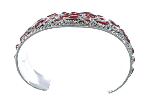 Native Ameican Coral Sterling Silver Cuff Bracelet AX129448