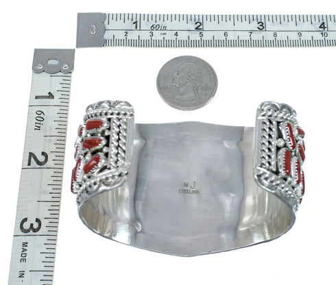 Native Ameican Coral Sterling Silver Cuff Bracelet AX129448