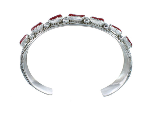 Native American Navajo Coral Sterling Silver Cuff Bracelet AX129453