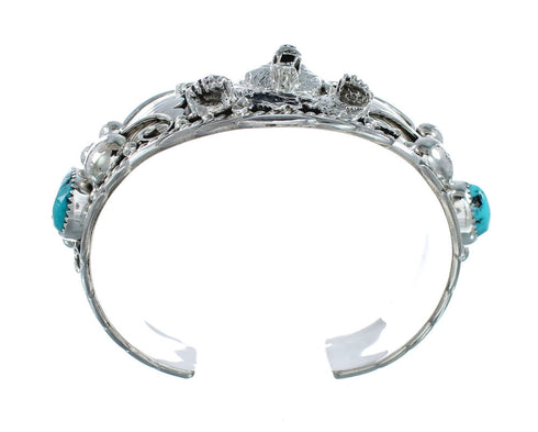 Navajo Sterling Silver Turquoise Bear Leaf Cuff Bracelet AX129459