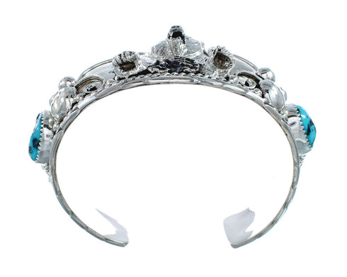 Navajo Sterling Silver Turquoise Bear Leaf Cuff Bracelet AX129460