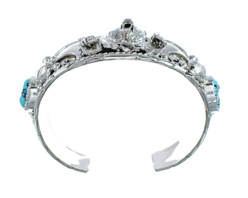 Navajo Sterling Silver Turquoise Bear Leaf Cuff Bracelet AX129461