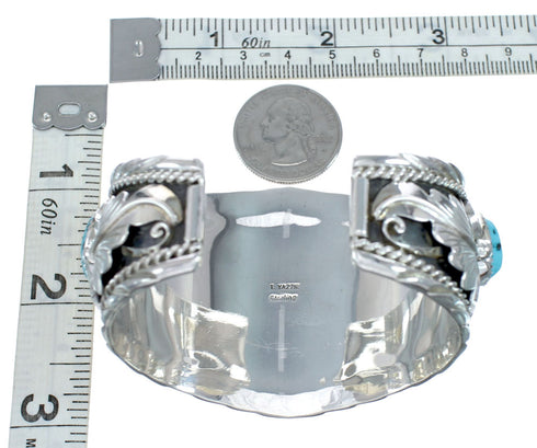 Navajo Sterling Silver Turquoise Bear Leaf Cuff Bracelet AX129461