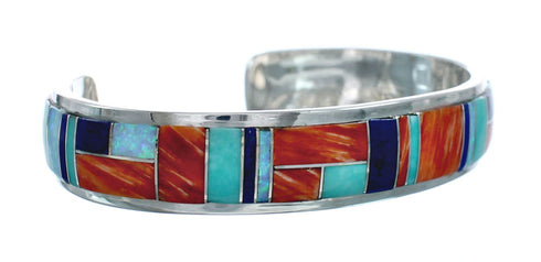Native American Multicolor Inlay Sterling Silver Cuff Bracelet AX129465
