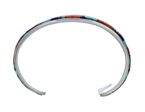 Native American Multicolor Inlay Sterling Silver Cuff Bracelet AX129465