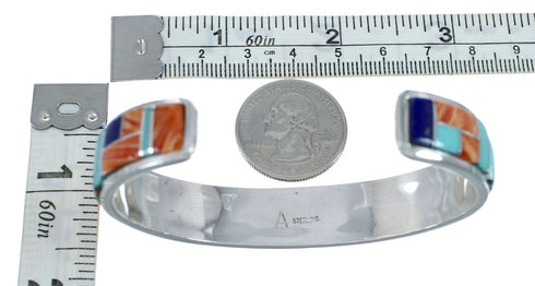 Native American Multicolor Inlay Sterling Silver Cuff Bracelet AX129465