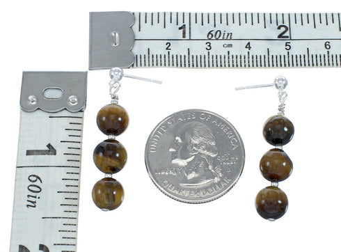 Tiger Eye Sterling Silver Navajo Bead Post Dangle Earrings AX129484