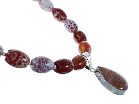 Native American Sterling Silver Heated Jasper Bead Necklace JX129830