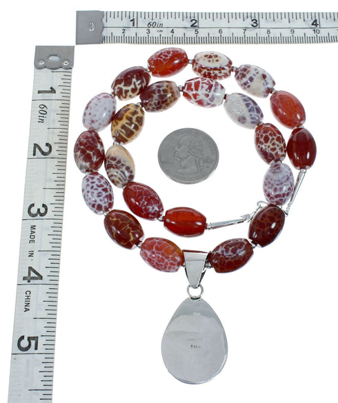 Native American Sterling Silver Heated Jasper Bead Necklace JX129830