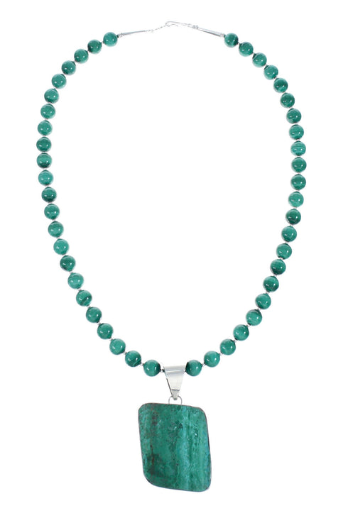 Sterling Silver Malachite And Chrysocolla Bead Necklace Pendant Set JX129807