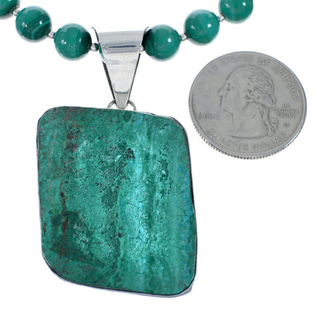Sterling Silver Malachite And Chrysocolla Bead Necklace Pendant Set JX129807
