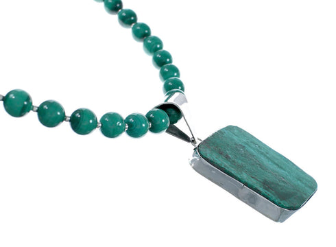 Sterling Silver Malachite And Chrysocolla Bead Necklace Pendant Set JX129807